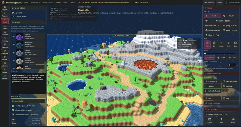 Generate: a whole world from one click, terrain, water and foliage, no AI